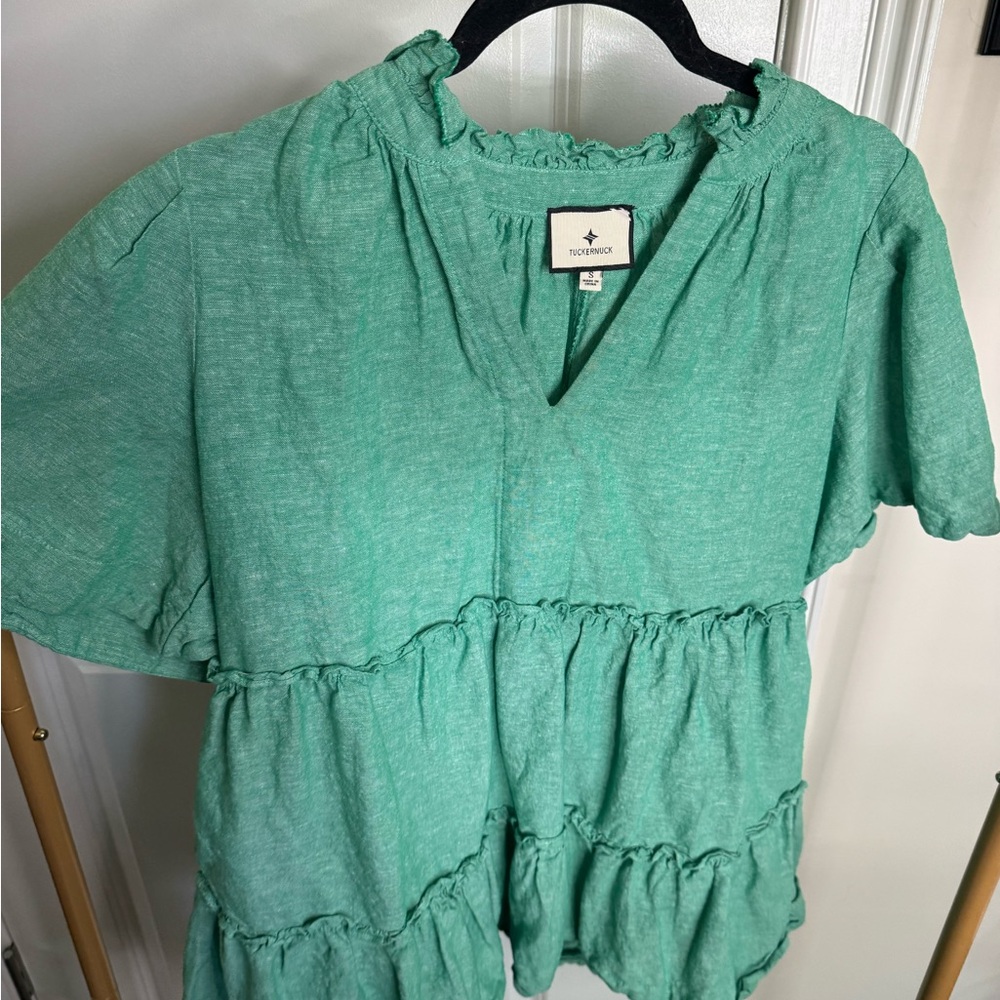 Tucernuck Green Tiered Short-Sleeve Dress